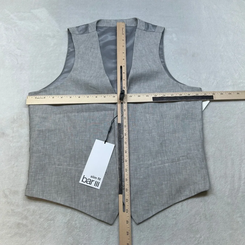 Bar III Linen Suite Vest White Mens Medium Gray Slim Fit Dressy Party Casual NEW